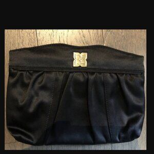BCBG Paris Onyx Black Silk Clutch Handbag Purple Silk Lining